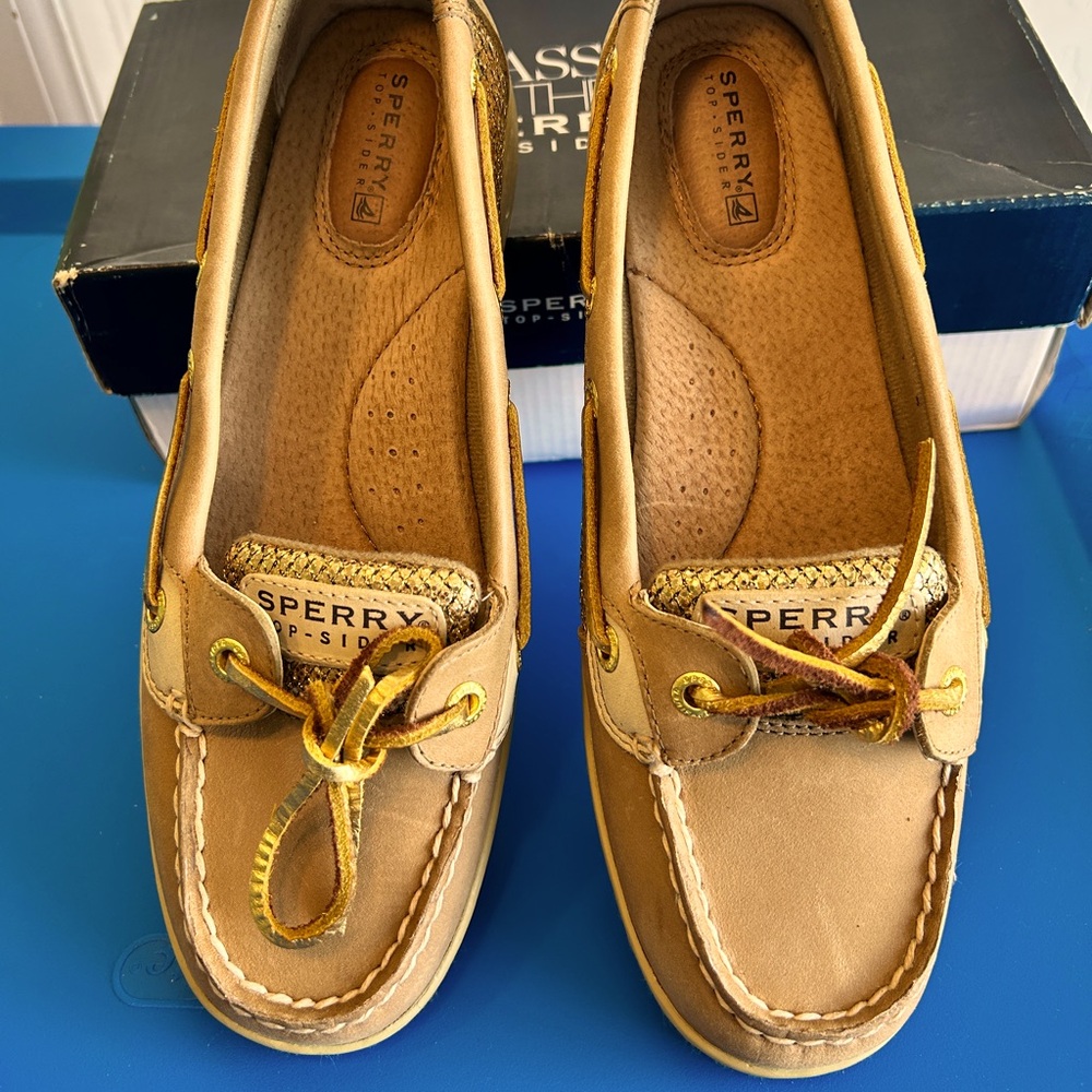 Sperry Angelfish Tan Metallic Boat Shoes